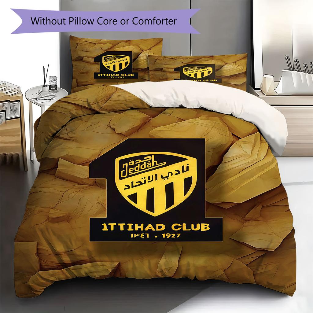 Al-Ittihad FC Pattern Bedding,Quilt Set Quilt Cover Pillowcase Home Birthday Gift(1 * Duvet Cover + 2 * Pillowcase, Without Core)