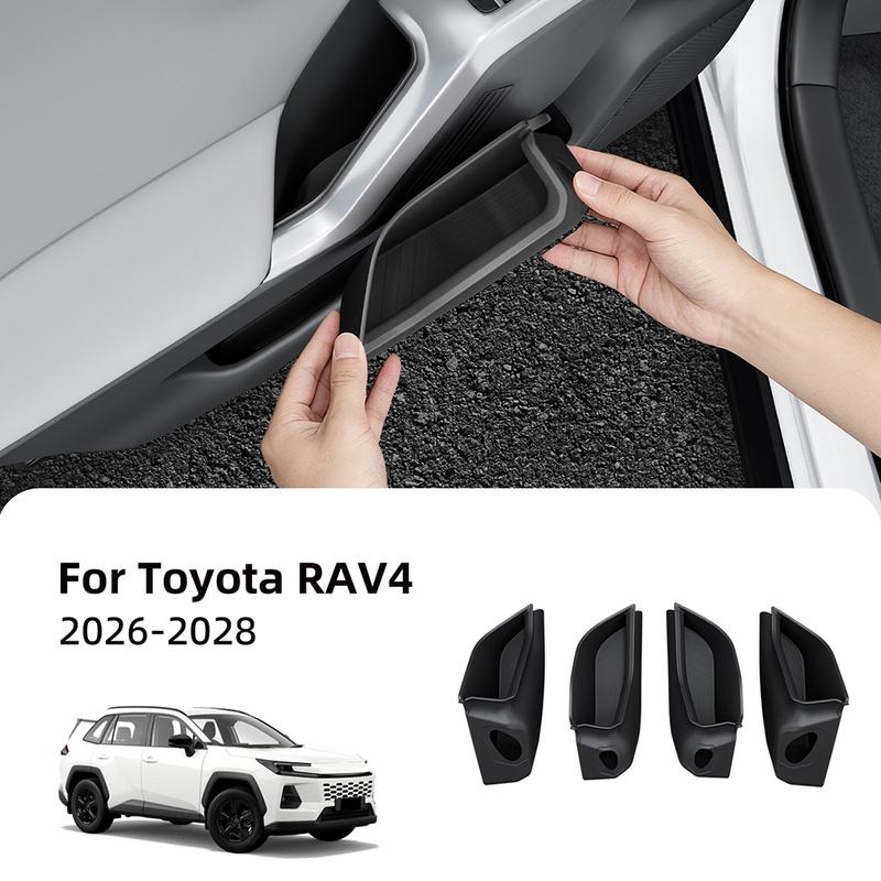 4PCS Black Silicone Door Storage Tray For Toyota RAV4 2026-2028 Car Four Inner Door Handle Pocket Organizer Interior Accessories
