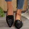 Embroidered Openwork Pointed-Toe Flat-Soled Loafers for Women, Plus Size, Low-Cut Slip-Ons, All-Season Leather Work Shoes