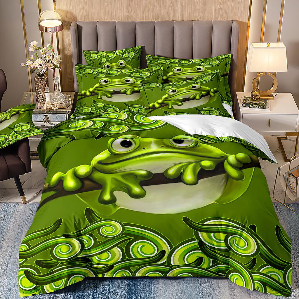 Cartoon Children Animal Frog Salamander Three-Piece Set 3D Digital Printing Grinding Quilt Cover Bedding