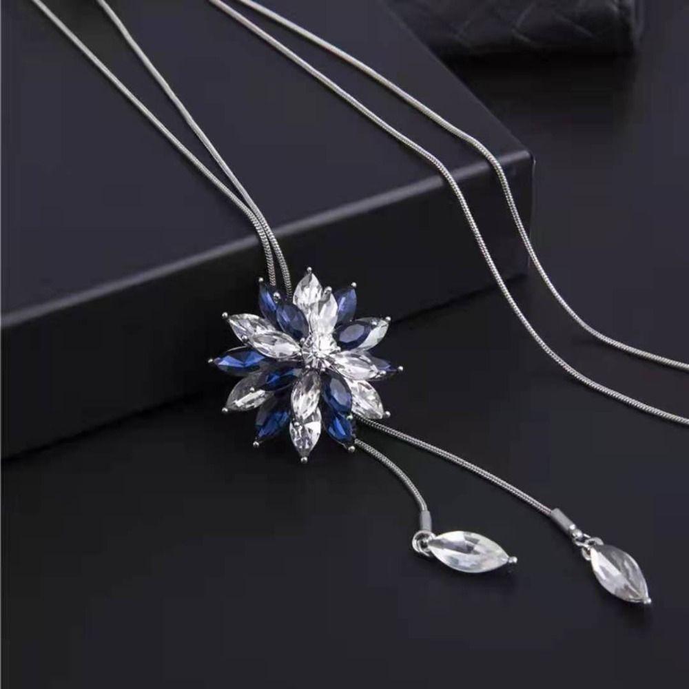 Crystal Flower Crystal Pendant Long Chain Sweater Chain Jewelry New Sweater Necklace  for Women