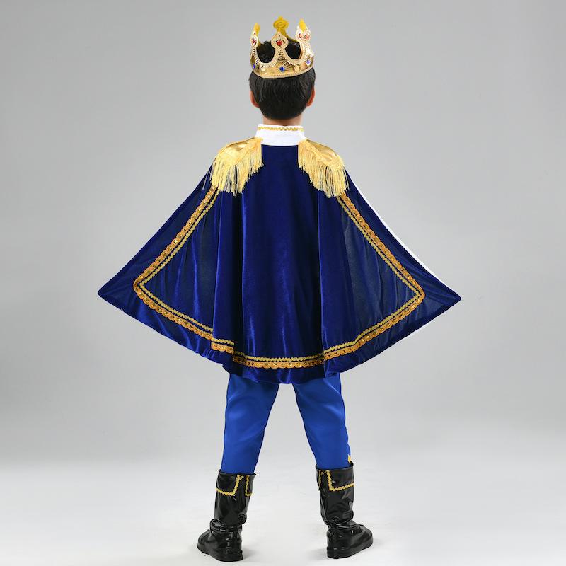 Rotes König Prinz Cosplay Kostüm für Halloween Karneval Party Blauer Umhang Zepter Krone Jacke Prinzenanzug 7 Teile Make-up Party