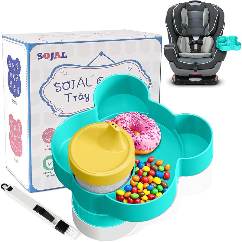 

Поднос для перекусов для автокресла - Дорожный поднос для детского автокресла, коляски, бустера и любого места с подстаканником, тарелка для еды, необходимые вещи для поездки с малышом чирковый
