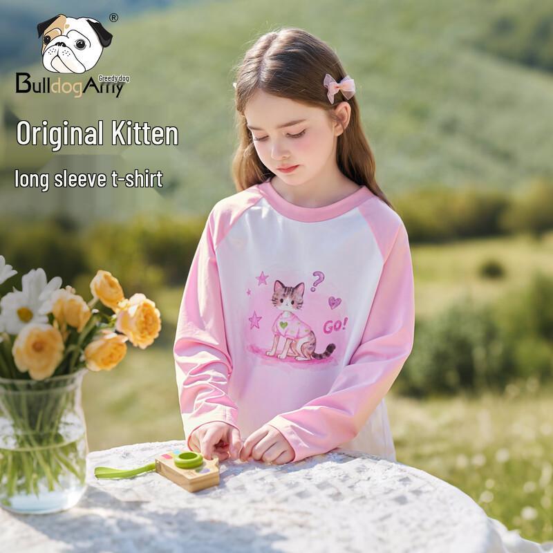 Chanzuigou Girls  Pink Kitten Print Long Sleeve T-Shirt 140 cm