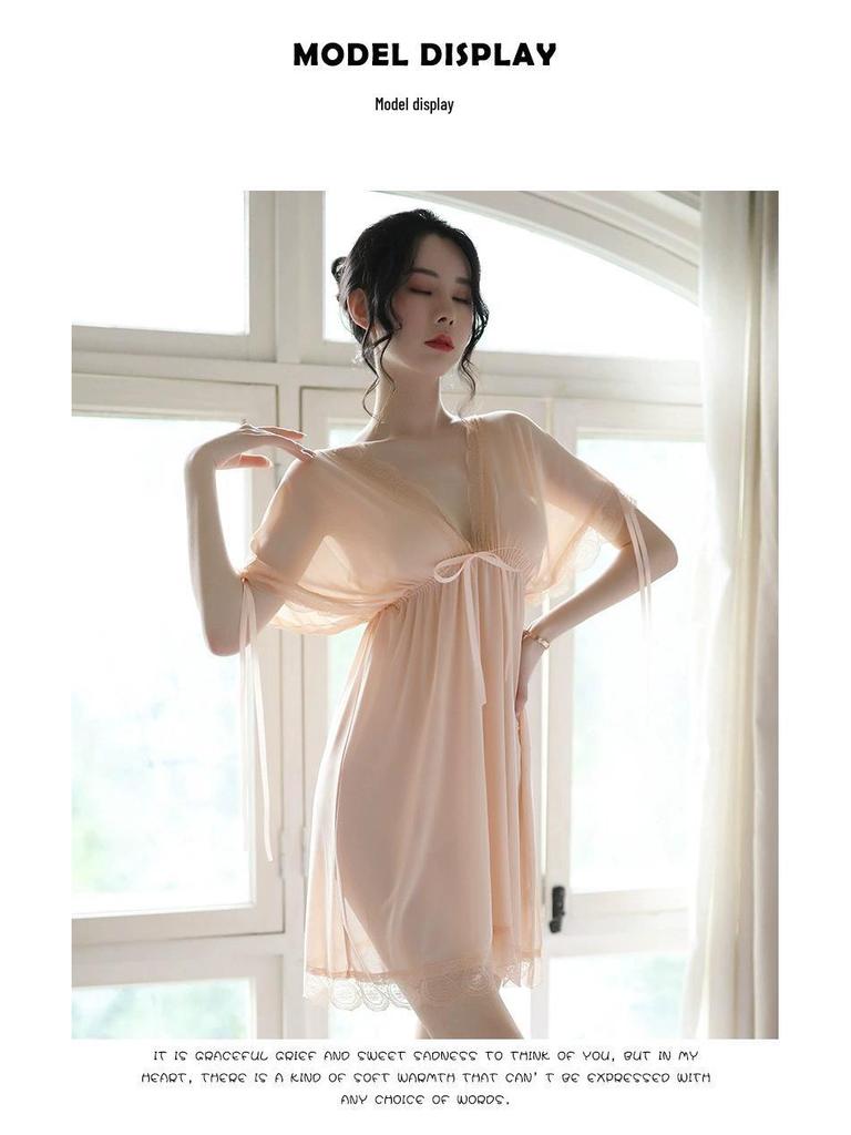 Plus Size Erotic Lace Pajamas: Sheer Two-Piece Nightdress Set