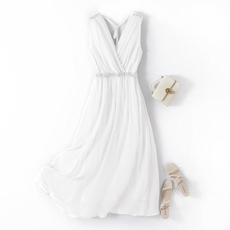 2025 Summer New Heavy Silk Dress Women's Medium and Long Sleeveless High-end Mulberry Silk Thin Long Dress OL Hair