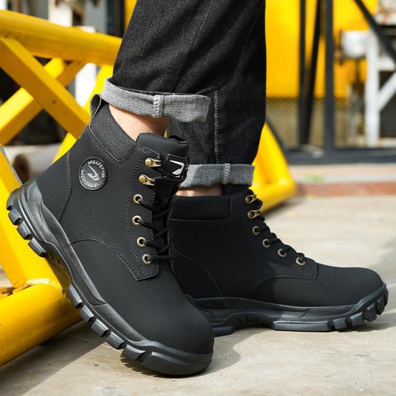 Fashion Mens Steel Toe Safety Boots Waterproof Leather Work Shoes Protective Work Boots High Top Safety Shoes Man Labor Protection Shoes