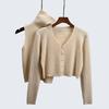 Autumn Soft Glutinous Fashion Suit Turtleneck Sleeveless Silm Vest + Breasted Short Long Sleeves Cardigan Two-Piece Suit