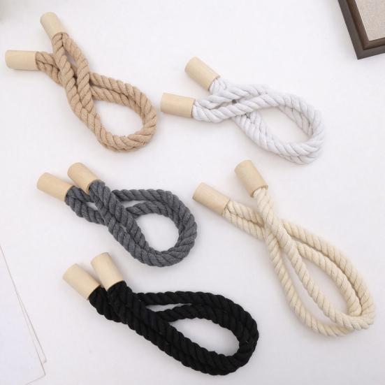 Magnetic Curtain Tieback, Cotton Linen Rope Curtain Holdback with Wood Buckle for Drapes, Decorative Tie Backs for Bedroom, Boho Room, Nursery,