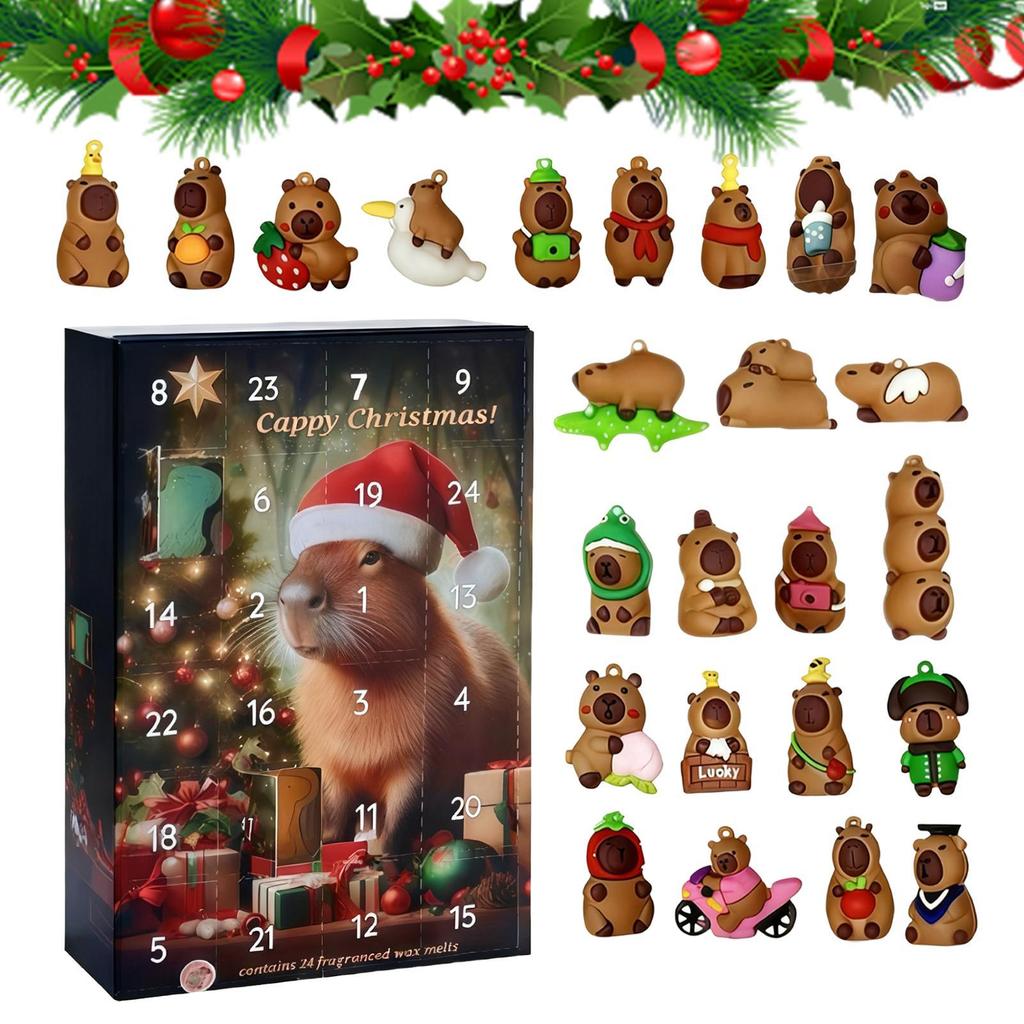 NEW Capybara Christmas Countdown Calendar 24 Days Advent Ornament 3D Cute Holiday Decor for Home Tree Kids Teens Adults Gift