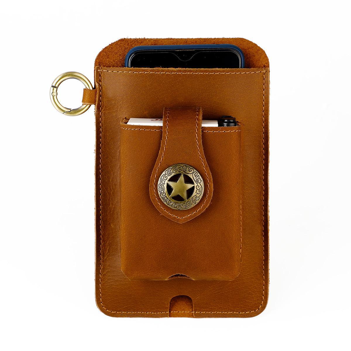 

Мужская поясная сумка из натуральной кожи для занятий спортом на открытом воздухе и работы - кобура для мобильного телефона Crazy Horse 6103 коричневый