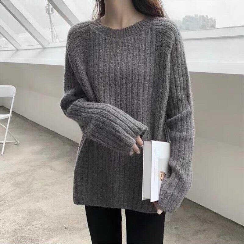 

Свитер с вертикальным узором, свободный и ленивый стиль, женский зимний однотонный универсальный нежный внутренний пуловер, нижний свитер XL серый