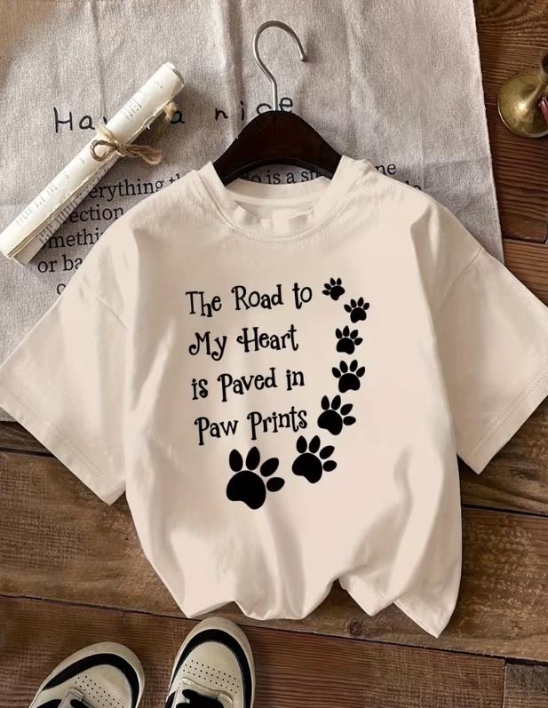 Women Pet Lover Graphic T Shirt The Road To My Heart Is Paved In Paw Prints Heart Shaped Paw Print Round Neck Short Sleeve All Season Dog Mom Casual