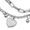 Women Bracelet Hollow Chain Heart Pendant Double-layered Lobster Clip Titanium Steel Bead Adjustable Length Electroplated Wrist Jewelry