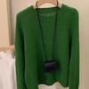 Super good-looking green age-reducing knitted sweater autumn chic and beautiful cashmere simple loose and thin sweater