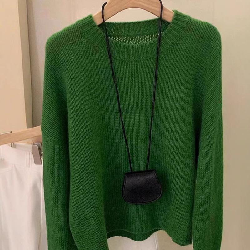 Super good-looking green age-reducing knitted sweater autumn chic and beautiful cashmere simple loose and thin sweater