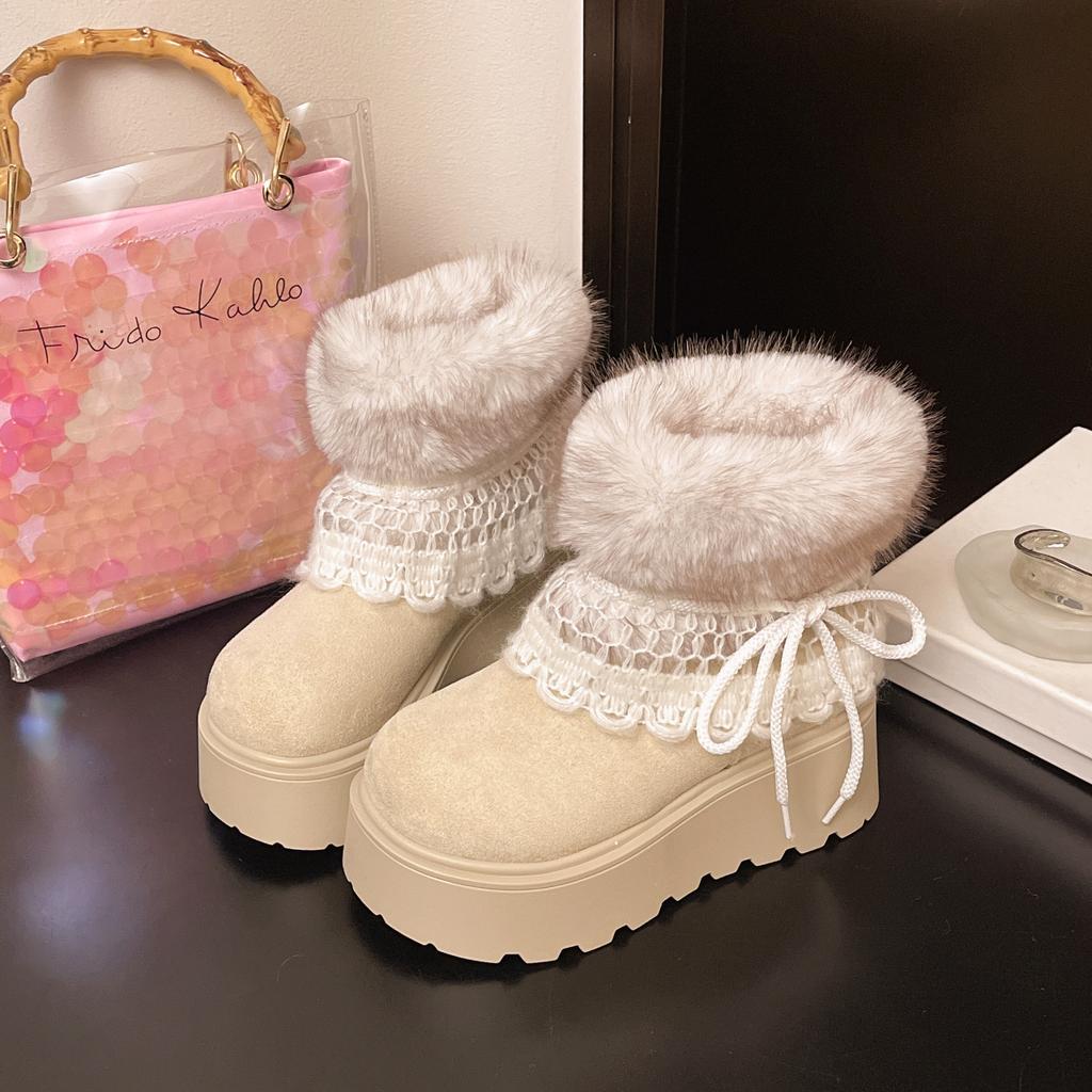 Winter Chunky Plateau Damen Pelzfutter Schneestiefel Warm halten Dicke Sohle Warme Baumwolle Kurze Stiefel Schuhe Zapatos Mujer