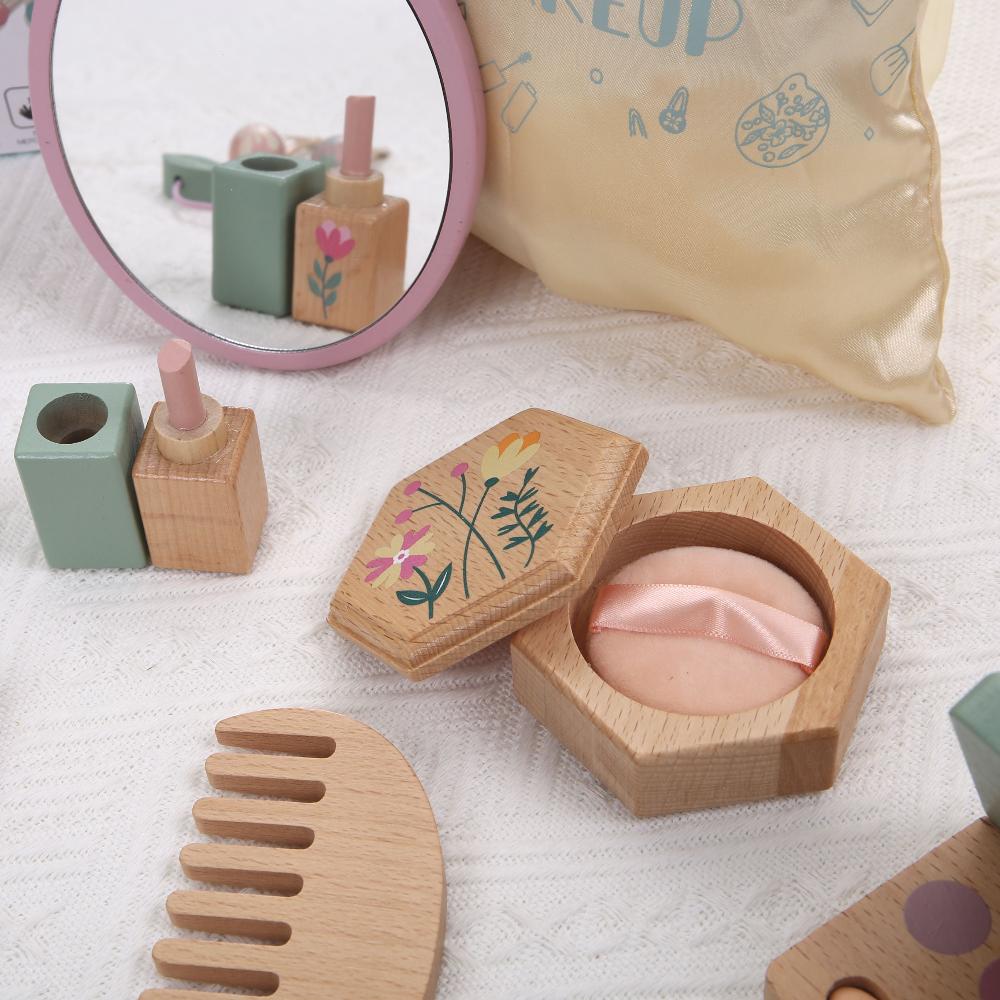 Wooden Beauty Salon Play Set Wooden Makeup Set Girls MakeUp Dressing Table Cosmetics Toys Birthday Gifts For Children