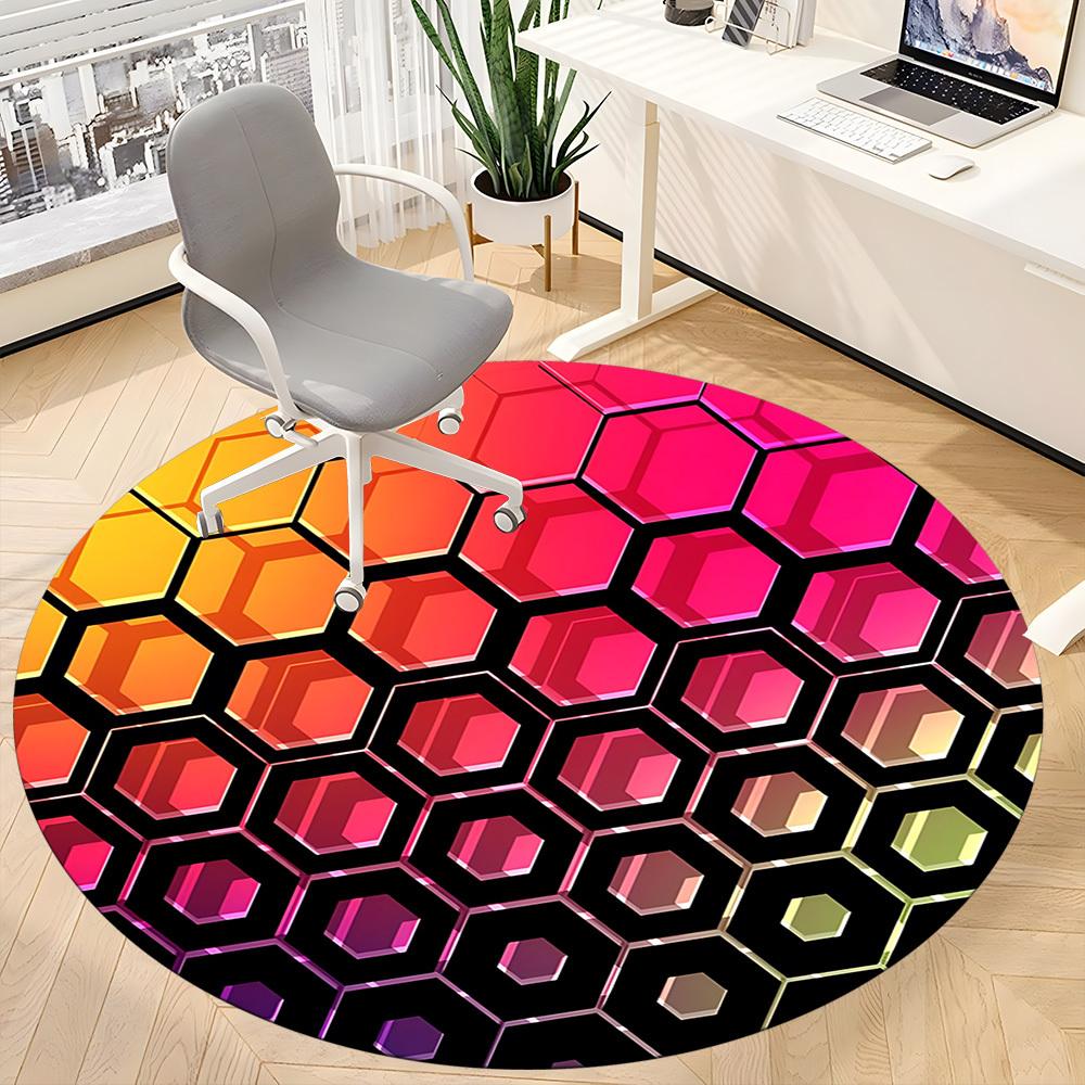 1pc Honeycomb Pattern Chair Carpet for Office, Round Non-Slip Durable Large Size Office Carpet, Suitable for Office, Beautiful Decoration