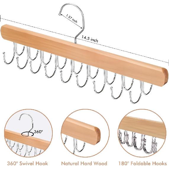 2 Pack Bra Hanger for Closet Organizer, Premium Wooden Tank Top Hangers with 36 Foldable Hooks, 360° Rotating Design, Space Saving Storage for Tank