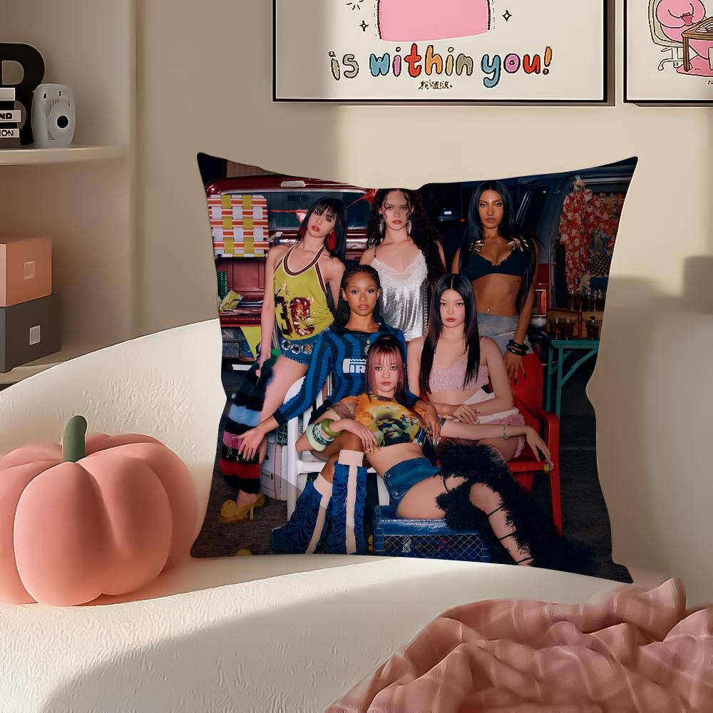 Pop Girl Group KKATSEYE Cushion Cover Pillowcase Short Plush Invisible zipper Room Sofa Cushion Cover