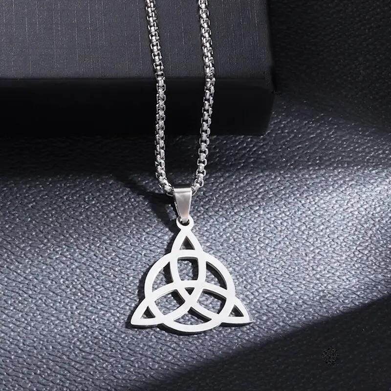 Silver Stainless Steel Witch Knot Pendant Necklace Celtic Knot Lucky Jewelry Christmas Gift for Friends Family
