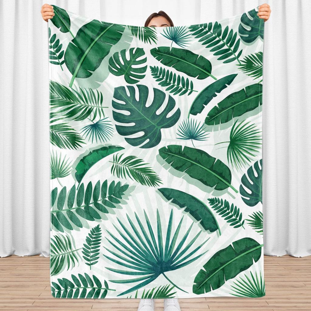 Palm leaf flannel blanket tropical leaf blanket for sofa outdoor camping soft exotic blanket