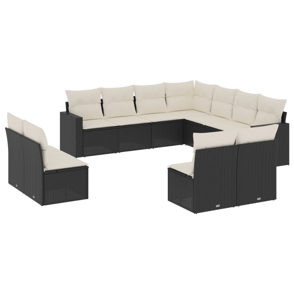 Vidaxl 11-Cz. Garden Lounge Set, Cushions Black Rattan Pe