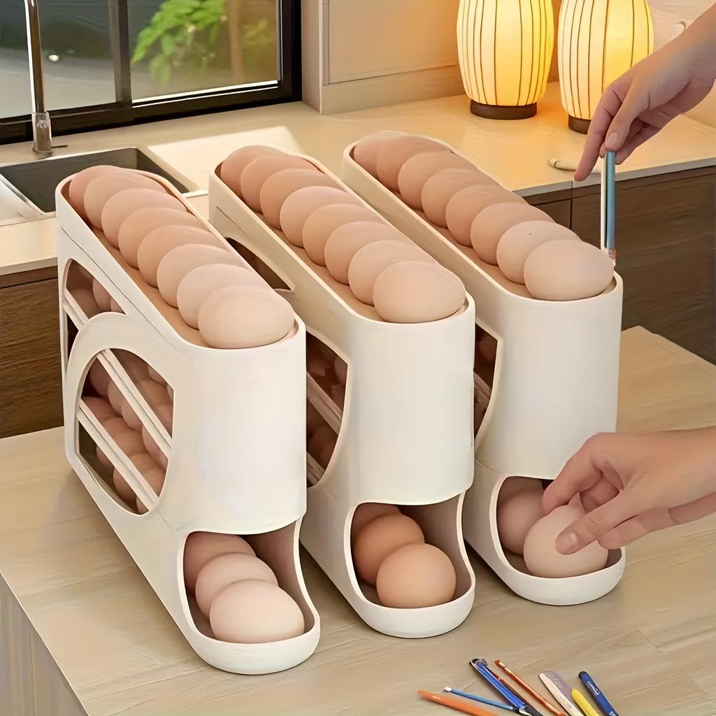 One automatic egg filling rack for the refrigerator. It slides down automatically. Saves effort and space. Large capacity