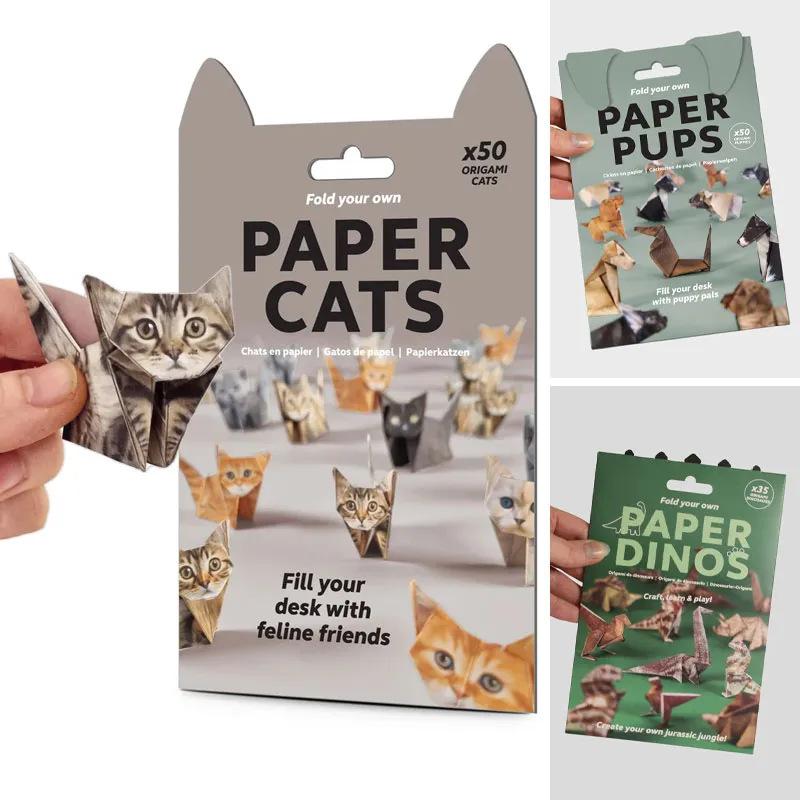 Cats Handmade Creative Diy Paper Cat Dog Dinosaur Folding Animal Folding Craft Paper Set For Decoration Kid Gifts