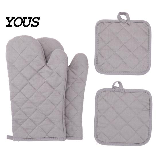 Heat Resistant Oven Mitts 4Pcs and Pot Holders Set, Cotton Kitchen Gadgets for Home Gloves, Quilted Insulated Mats Baking Cooking Accessories