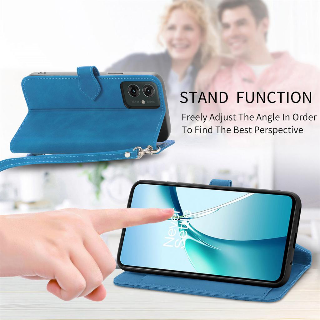 Für Motorola Moto G55 5G Reißverschluss-Brieftasche mit Riemen Blumenprägung PU-Leder Handyhülle