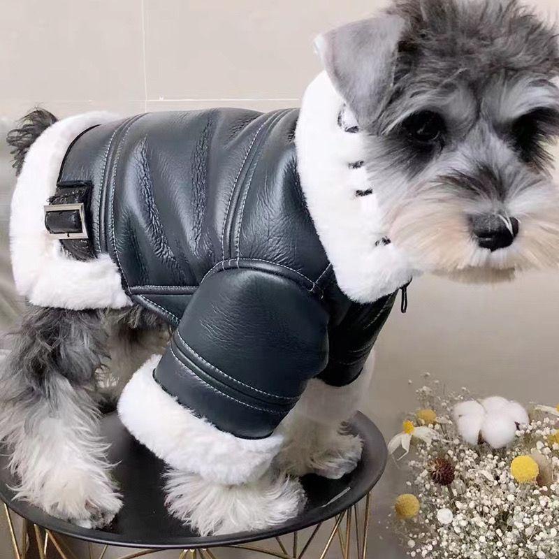 Dog Clothes Winter Thickened Trendy Brand Fur Integrated Motorcycle Jacket for Small Dogs Teddy Pomeranian Schnauzer Cats