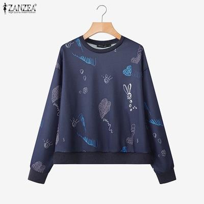 Women Casual Round Neck Long Sleeve Print Pullover Tops