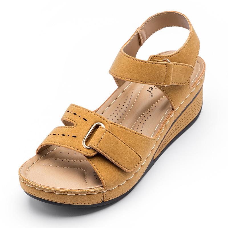 New Thick-soled Velcro Suede Sandals for Women To Wear Sloping Heels Large-size Beach Cool Slippers