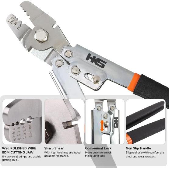 HKS Wire Rope Crimping Tool for Loop Sleeves, Aluminum Double Tube Ferrule Crimper for Fishing Line up to 2.2 mm with Cutting Function