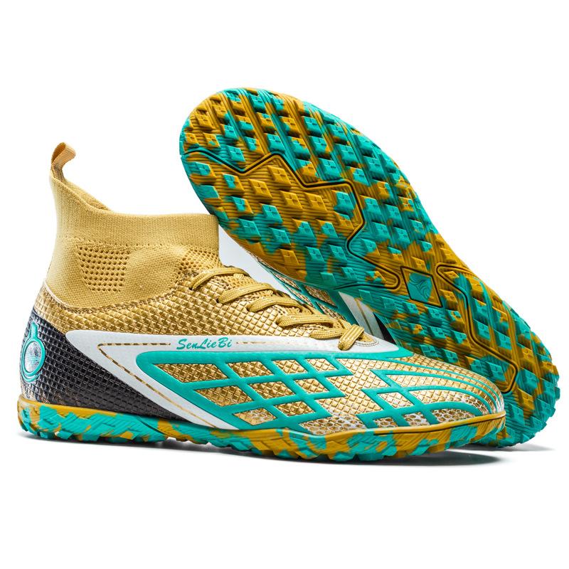 New high-top football shoes fly-woven tf broken nails youth artificial flat leather feet male and female students training shoes