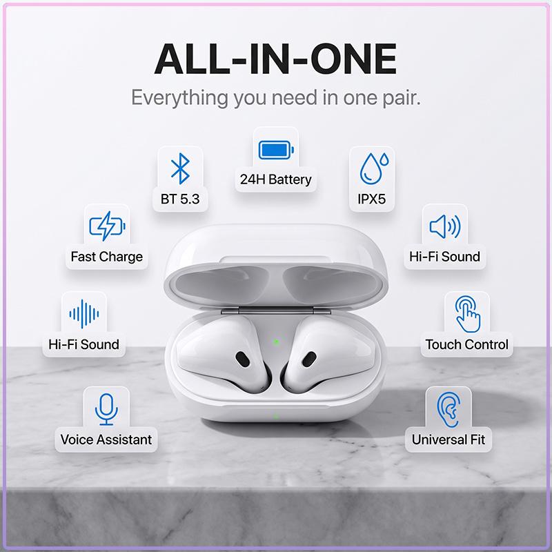 Second Generation 2nd Wireless TWS Earbuds Semi-in-ear Bluetooth 5.3 Headphones Lightweight Fit All-day Listening Low Latency Gaming Earphones