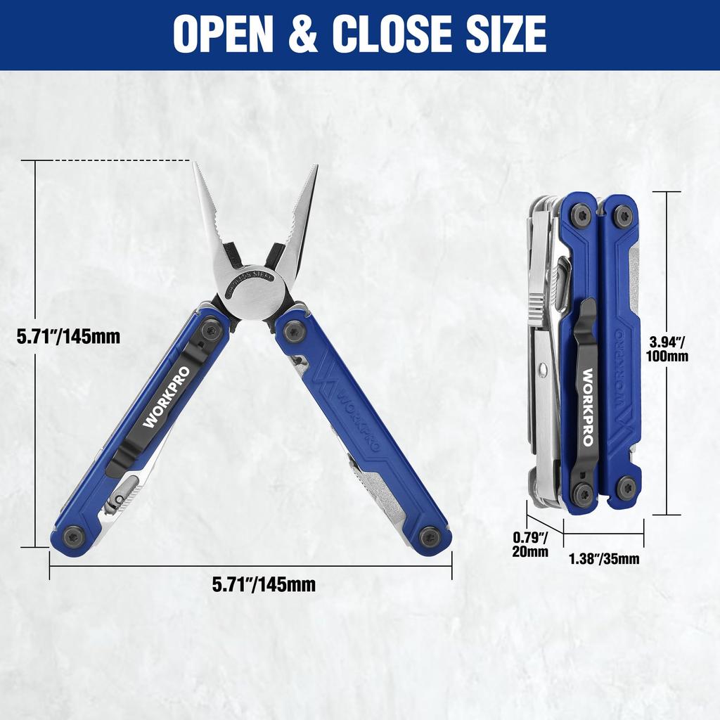 WORKPRO Multi-function Pliers, Outdoor Multi-Tool, Multi-Pliers, 18-in-1, Folding Pliers, Wire Cutter, Saw, File, Screwdriver, Can Opener, Locking
