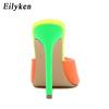 Fashion Eilyken Sexy Pointed Toe Mule High Heels Slipper Stripper Summer Fashion Mixed Color Slip On Slides Women Party Sandal Shoes