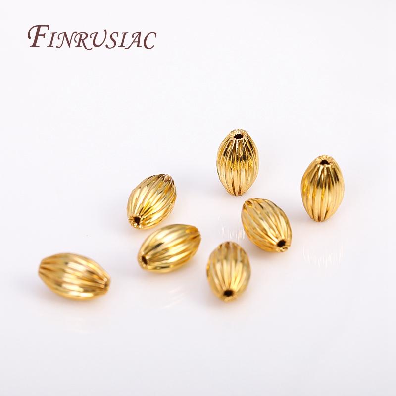 8mmX5mm 18K Gold Plated Oval Beads, Spacer beads, Striped Melon Bead For Jewelry Making Supplies Wholesale