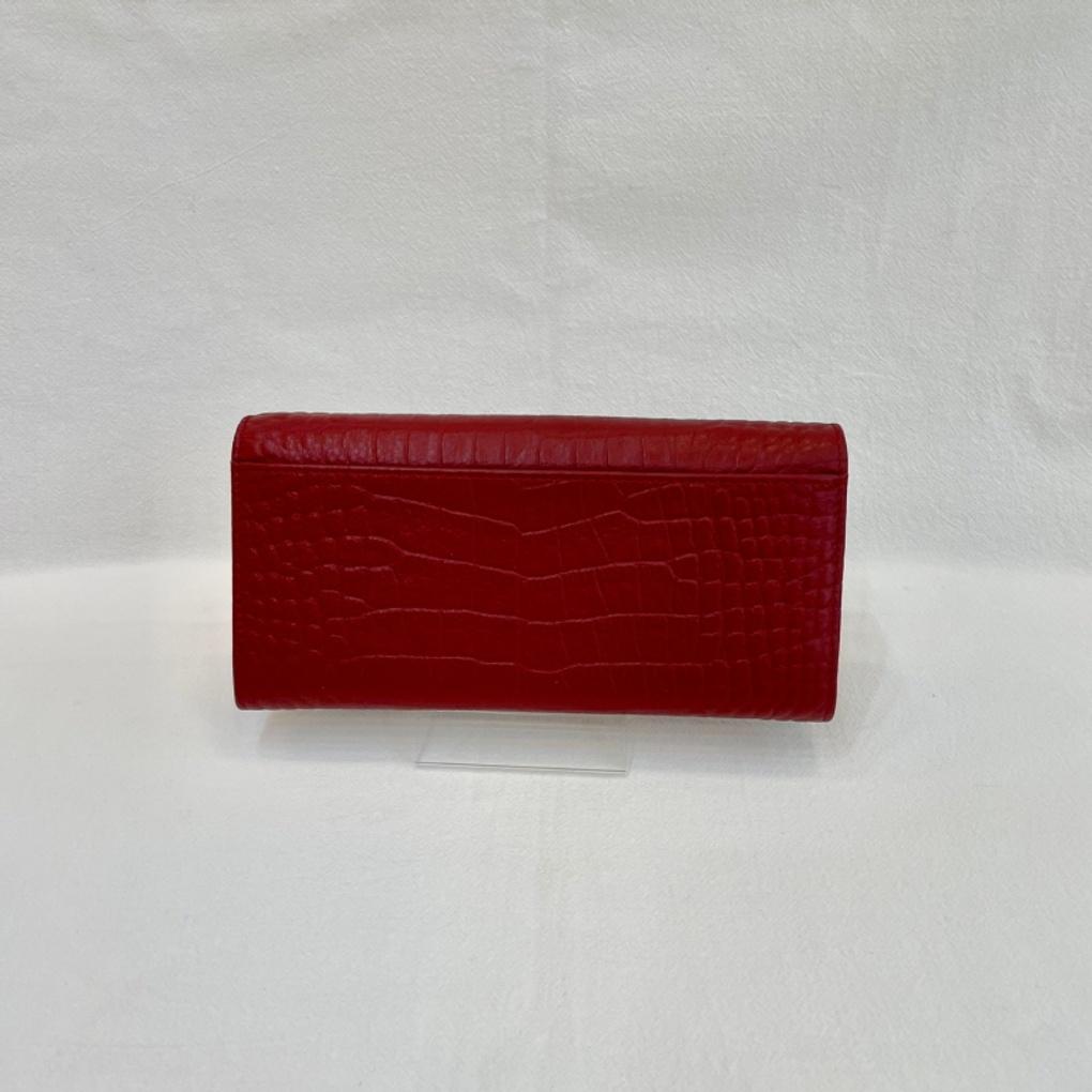 Women's Natural Cowhide Leather Double-Fold Long Wallet - AW9159 Red