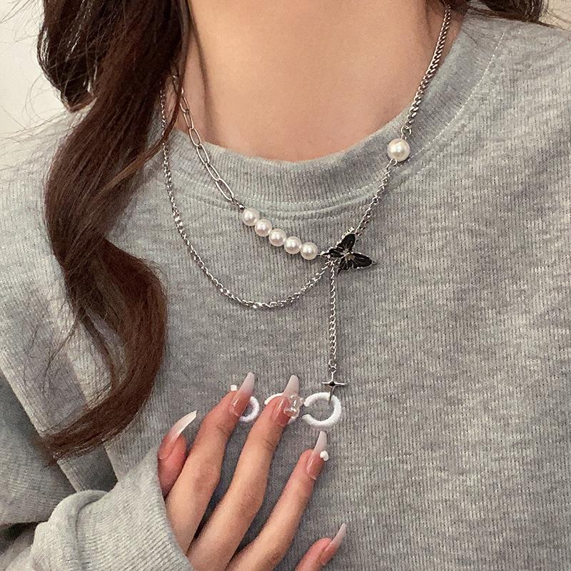 Sweet Cool Wind Diamond Letter Bear Butterfly Necklace Cold Wind Hip Hop Personality Sweater Chain Versatile Necklace