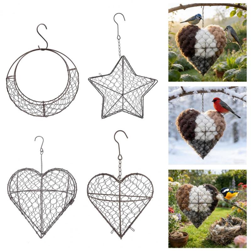 Bird Nesting House Bird Nesting Heart Holder Metal Birdhouse with Hook Hummingbird Nest Material Station for Wild Birds Outdoor