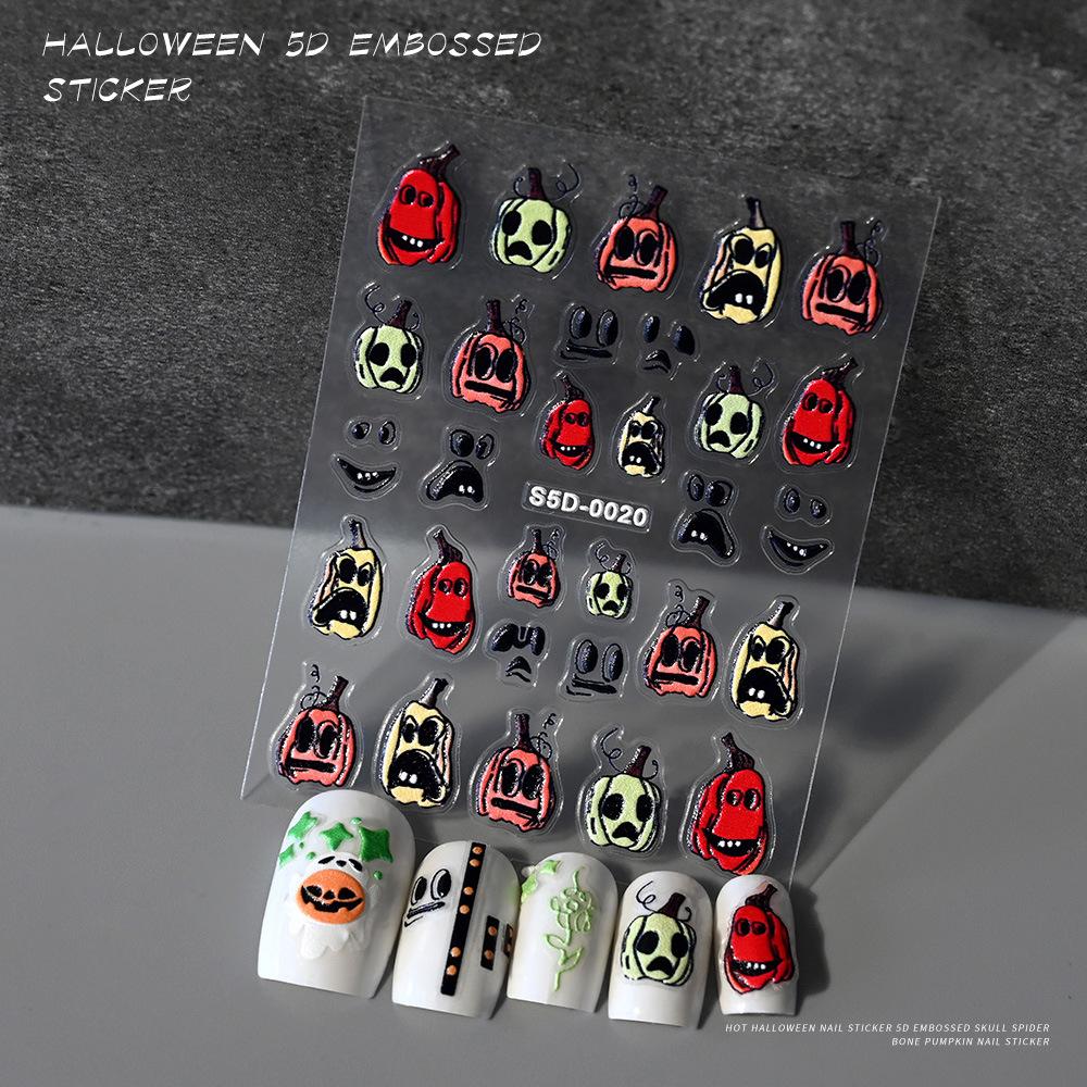 Halloween Nail Art Sticker 5D Relief Skull Pumpkin Funny Nail Sticker Three-Dimensional Relief