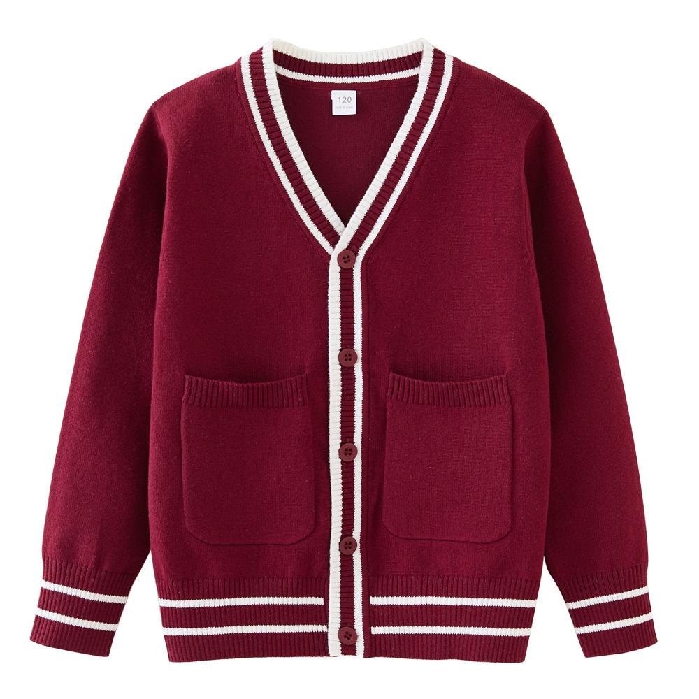 Parent-child Outfit Contrast Color Pockets Medium and Large Children's Knitted Cardigan College School Uniform Girls Sweater Jacket
