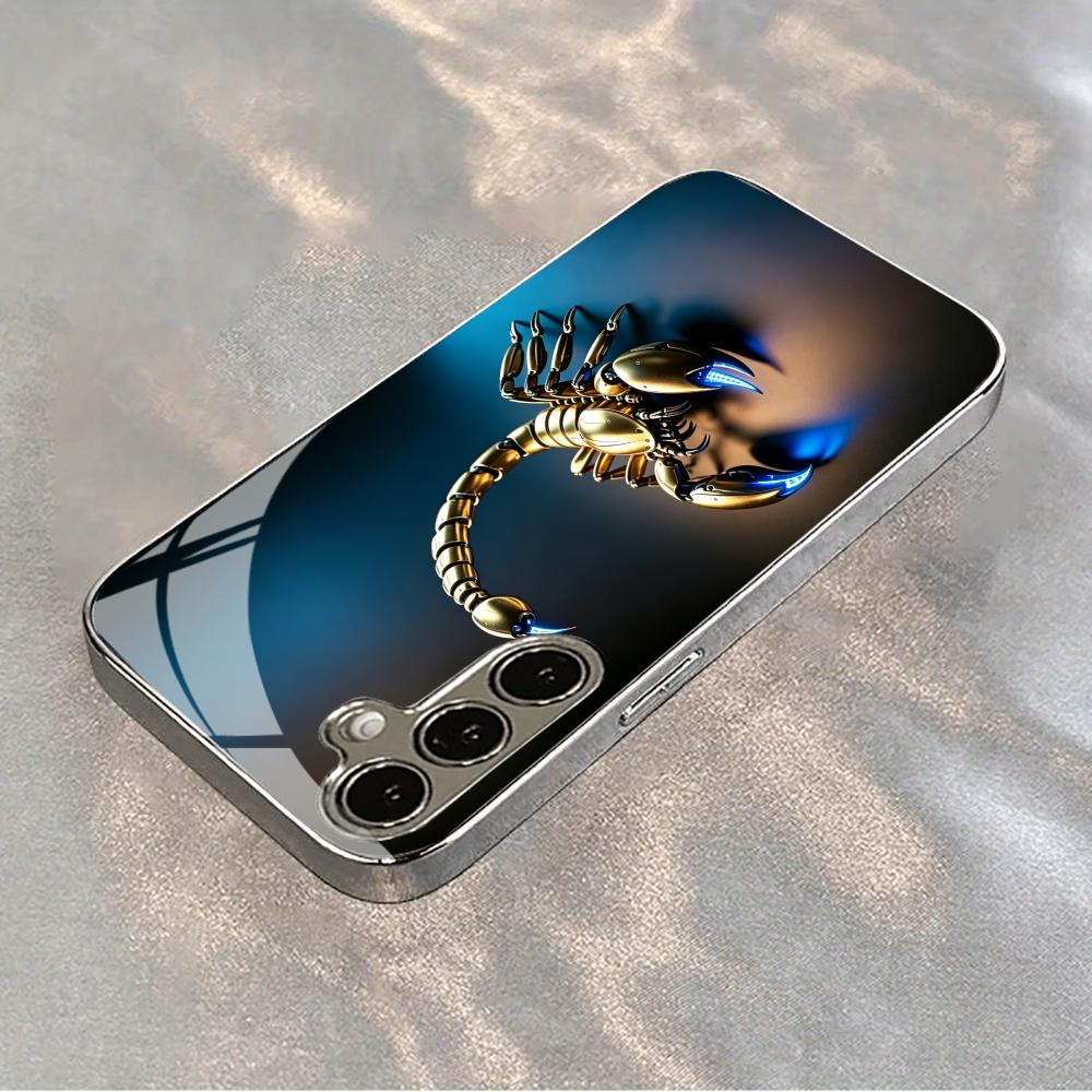Mecha Gold Scorpion Silver Electroplated Glass Phone Case For Samsung Galaxy S25 Ultra S24 S23 S22 Plus Hard Shockproof Cover