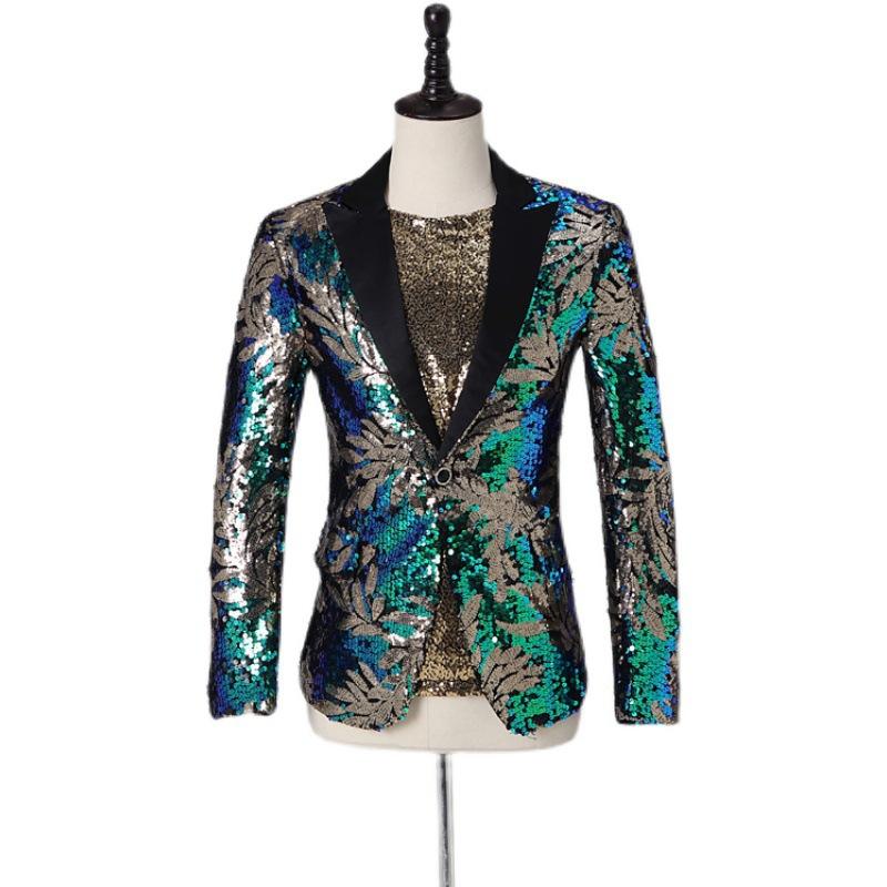 الساحر الترتر الأخضر الذهب القيادة الموحدة المضيف فستان بتصميم بدلة الرجال المغني مرحلة الأداء زي كرنفال فستان بتصميم حالم المرحلة زي معطف