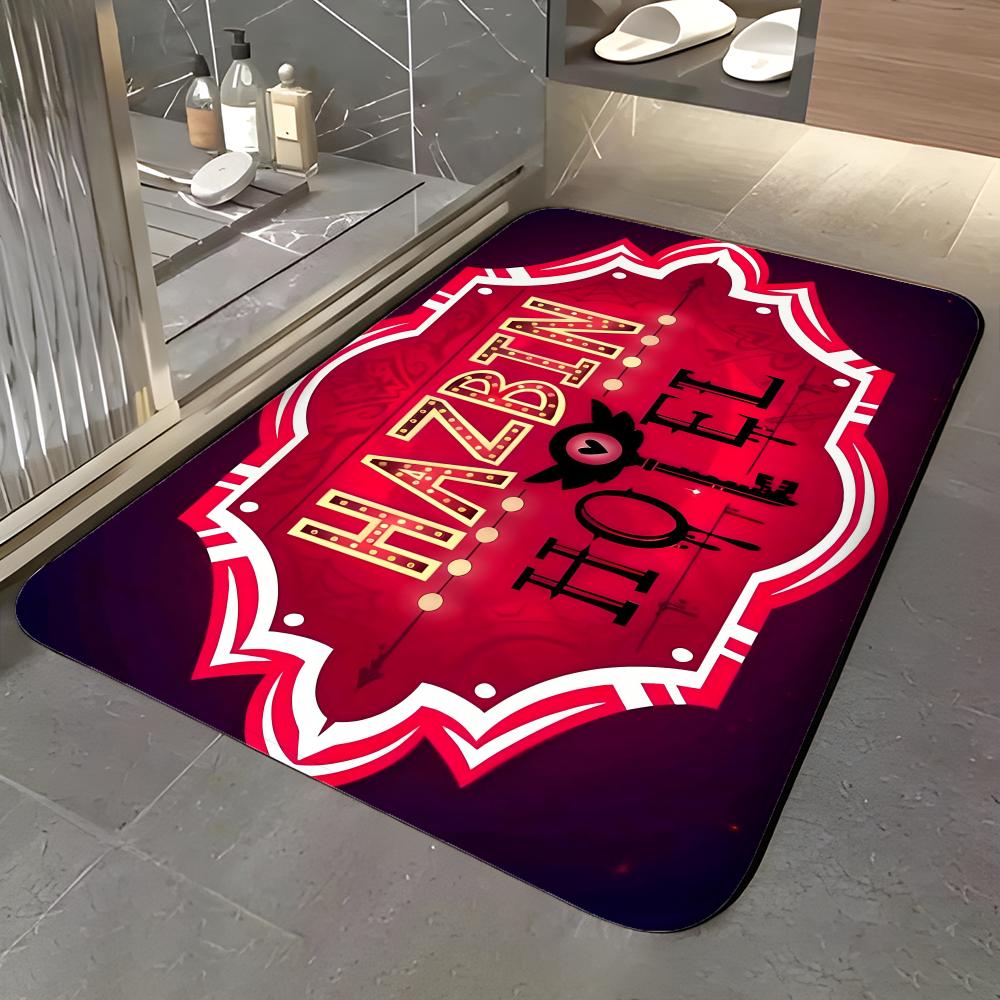 show H-Hazbin Hotel Floor Mat Soft Flannel Entrance Door Mat Non Slip Absorbent Bathroom Bedroom Floor Rug
