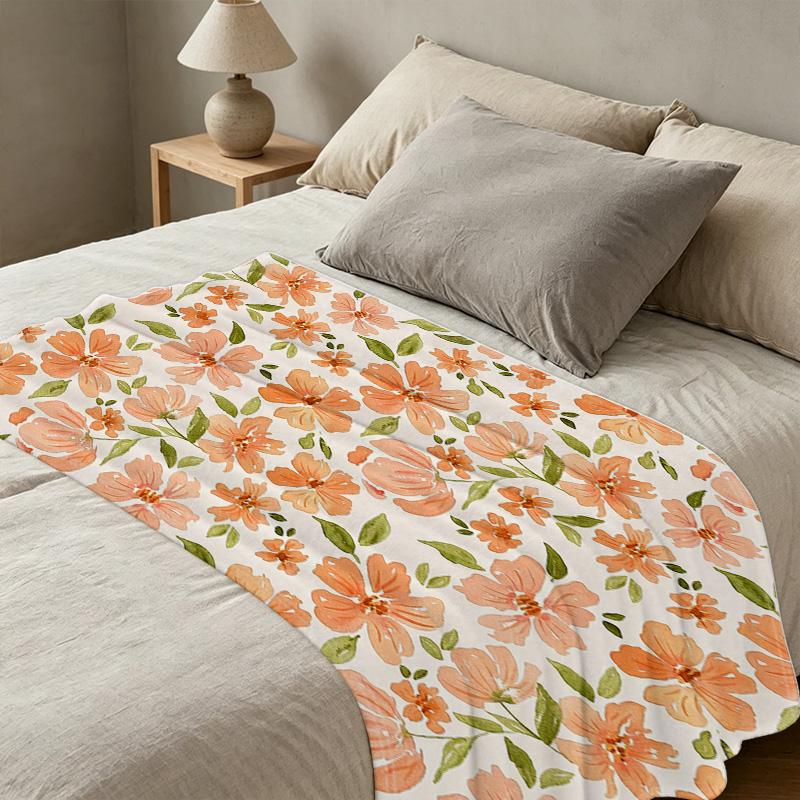 Floral Design Fleece Blanket Soft Skin-friendly Binding Edge Couch Throw, Cozy for Bedroom Living Room, Christmas Halloween Home Decor
